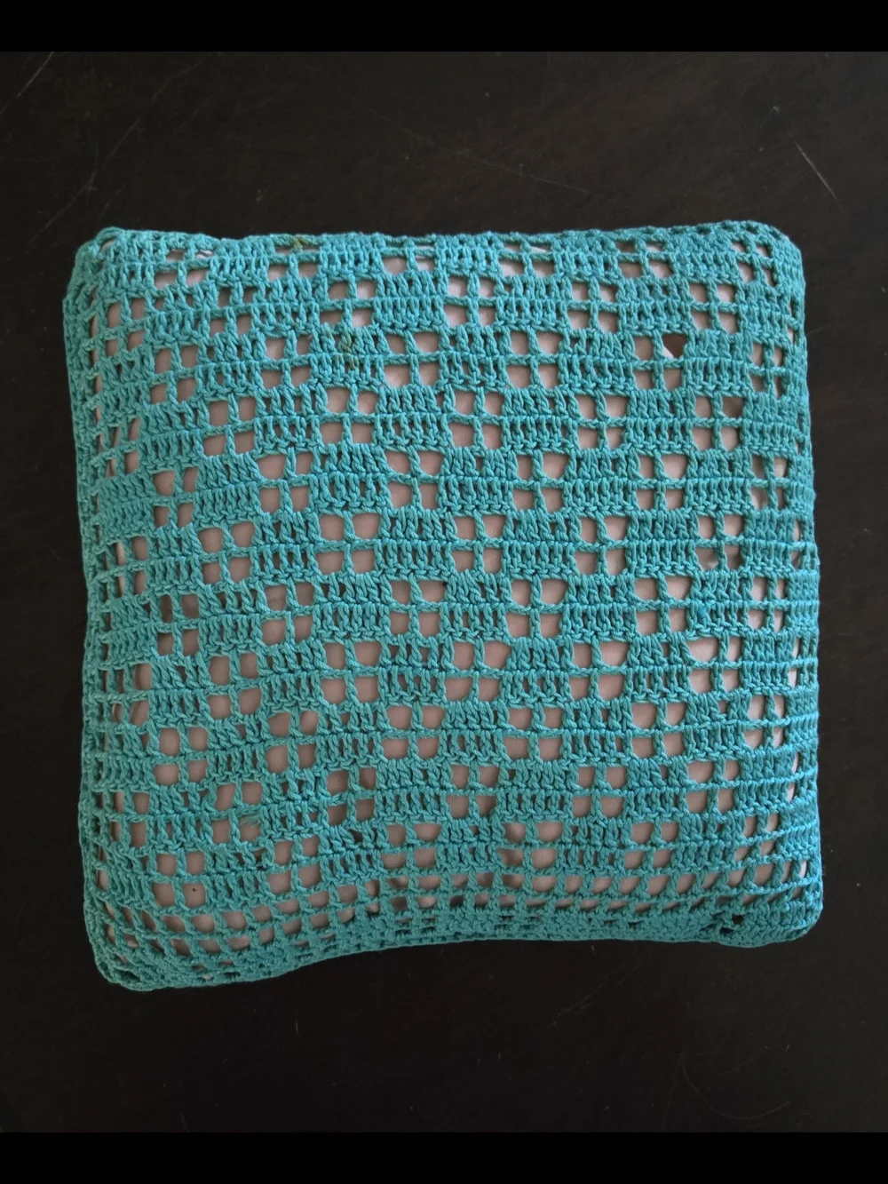Small Vintage Handmade Crocheted Square Pillow